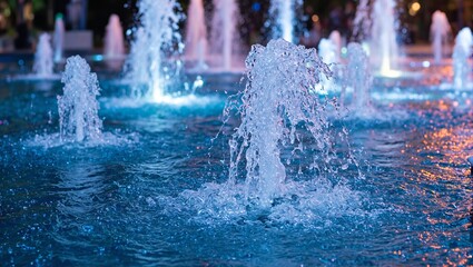 Vibrant flowing water in an artistic fountain