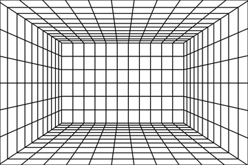 Empty room background in simple perspective grid line, vector illustration geometric wall and floor