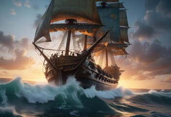 Ocean turbulence wreaks havoc on the sailing ship , ocean fury, sailing nightmare