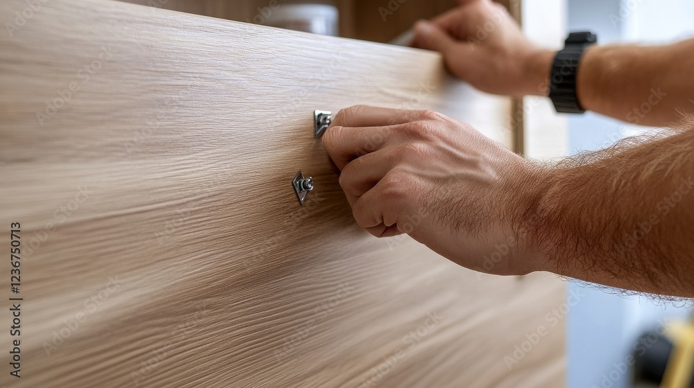 Poster a person securing furniture to the wall with brackets to prevent tipping