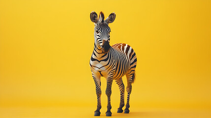 Obraz premium Zebra standing confidently against a solid yellow background exuding elegance and strength ultra-detailed high-quality studio portrait with a bold and striking presence