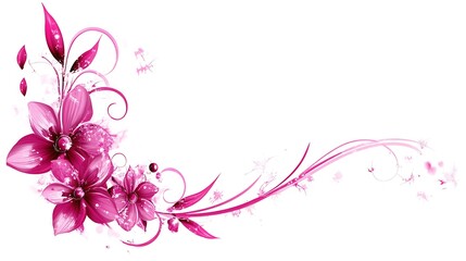 Fototapeta premium Pink Floral Design with Swirling Vines and Splashes