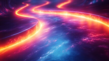 Obraz premium Abstract glowing rivers of vibrant orange and blue