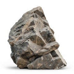 Big jagged rock formation with cracks and visible layers isolated on white background