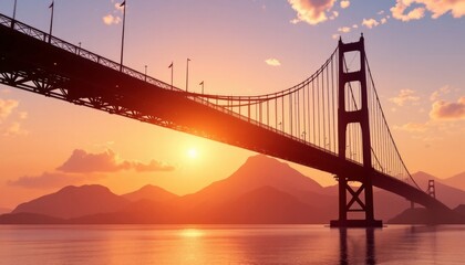 Golden Gate Bridge Sunset Silhouette: A Majestic View of Iconic Landmark at Dusk