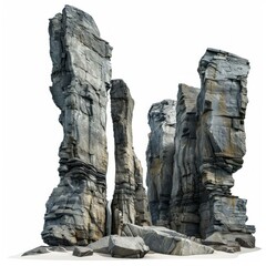 Obraz premium Impressive rock formations create a dramatic landscape against a white backdrop, showcasing the power of nature