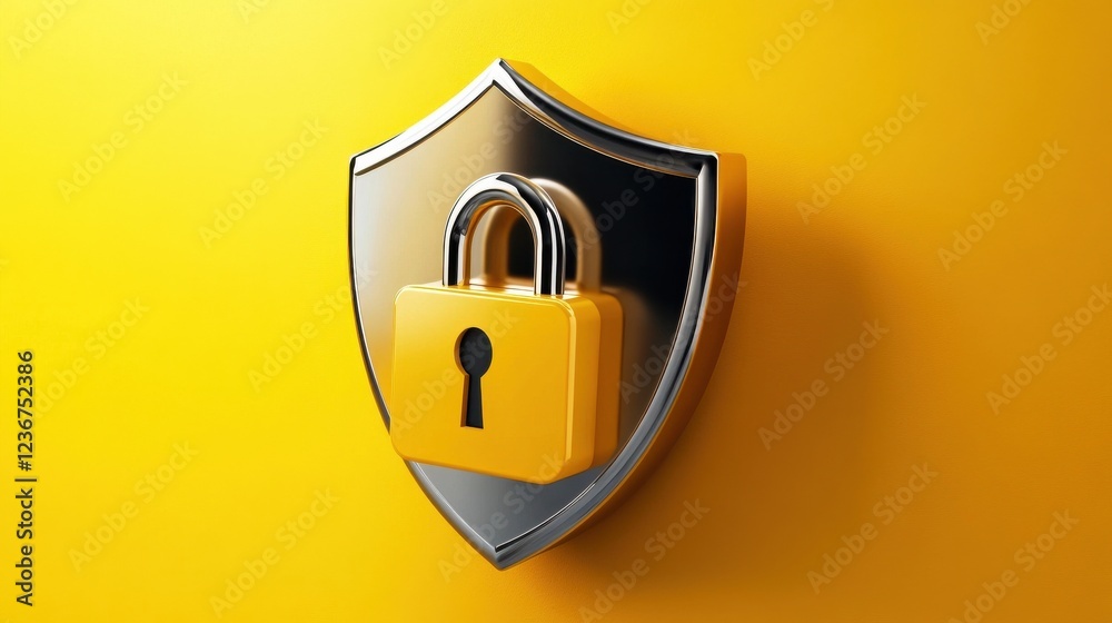 Poster a shield graphic with a lock overlay, symbolizing internet security