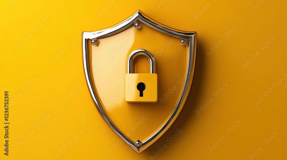 Poster a shield graphic with a lock overlay, symbolizing internet security