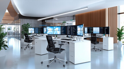 Office Meeting with Multiple Monitors Showcasing Cloud Infrastructure