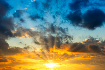 Sunset clouds and sunset dramatic sky, dramatic sky with sun light