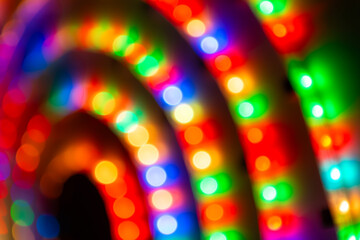 Abstract colorful lights in spiral circle, abstract holiday background
