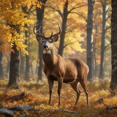 Intriguing white tailed deer buck discovering fall foliage, lifespan, protected species, deer family