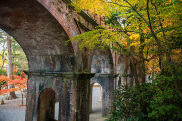 Top view Nanzen-ji Temple brick aqueduct landmark in autumn, Kyoto