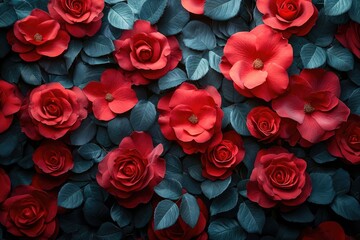 Naklejka premium Wall of Red Roses: Valentine's Day Backdrop