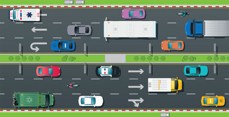 Vehicles are traveling on the road with traffic signals.