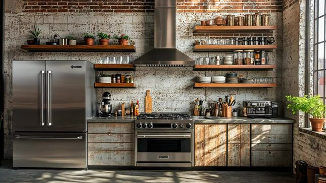 Rustic Industrial Kitchen Design: Modern Appliances in a Vintage Setting