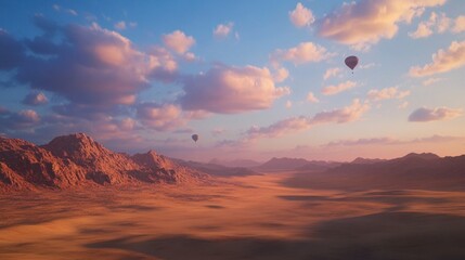 Sunset Hot Air Balloons over Desert Landscape