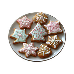 Holiday-Themed Cookies on a Plate Isolated on Transparent Background