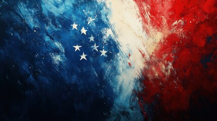 Abstract representation of the flag blending vibrant colors and patterns with stars and stripes on a textured canvas