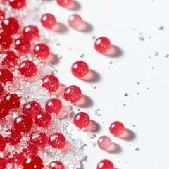 Close-Up of Jelly Drops with Sugar Crystals on White Surface