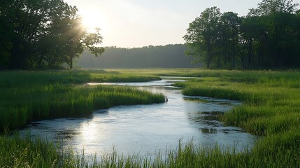 Rural river golden hour sunrise