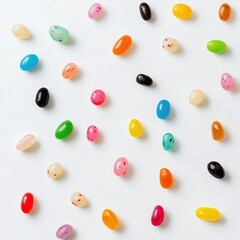 Vibrant Collection of Colorful Jelly Beans on a White Surface