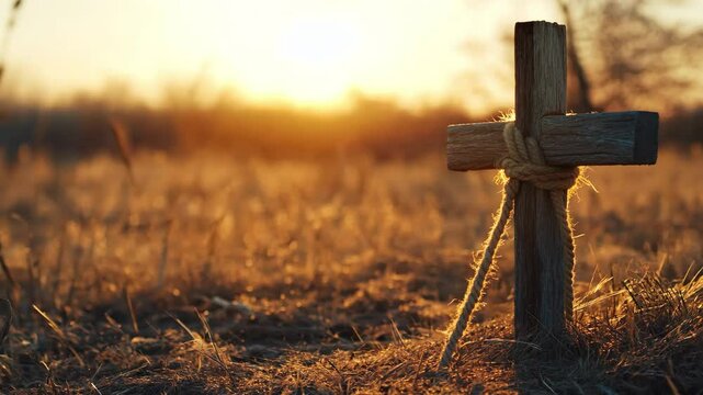 cross with rope at the sunset