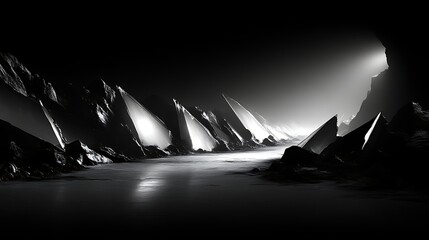 Crystalline Peaks Reflecting Light In A Dark Abyss