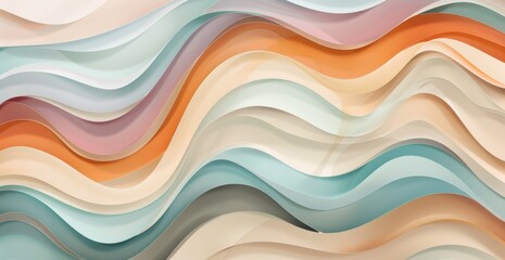 Fototapeta premium A flowing, wavy pattern with earthy tones of beige, blue, and orange in a textured design