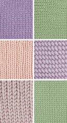 Fototapeta premium Colorful knit textures in purple, green, and pink