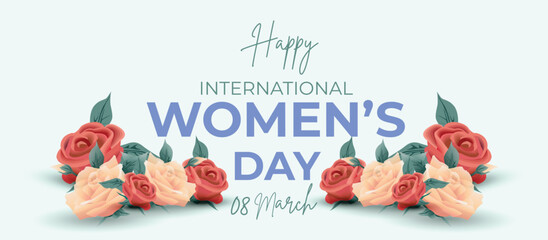 Happy International Women's Day March 8 Banner Vibrant Floral Design for Celebrating Women and Equality. Colorful Women's Day Wishes Background, Greeting Card, Web, Flyer, 8th March Holiday Concept