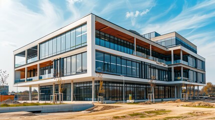 Obraz premium Exterior view of a modern designed office building in construction