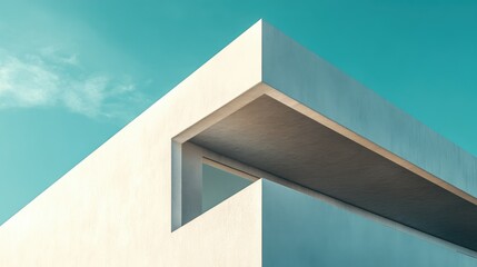 Fototapeta premium Minimalist white concrete building with geometric cutouts and shadows