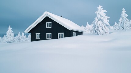 Cozy cabin retreat in serene snowy mountains a peaceful winter escape