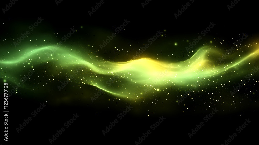 Wall mural Abstract Green And Yellow Wave With Sparkling Dust