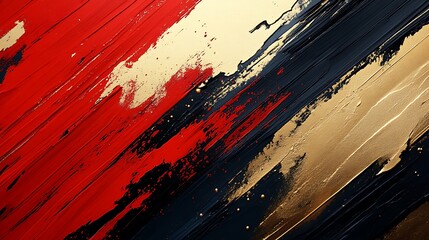 Abstract Red Black Gold Paint Strokes Artwork