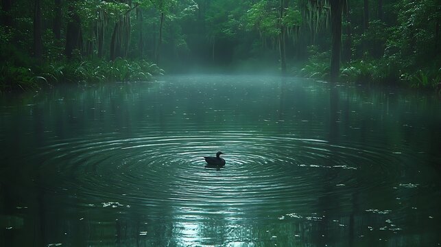 Single duck dark water ripples