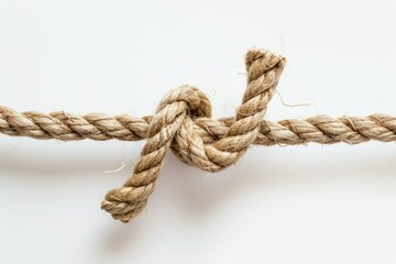 Jute rope with strong knot on white background representing connection, strength and union