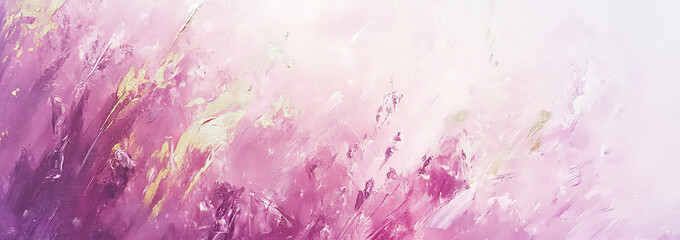 Abstract painting with textured gold accents on a pastel pink background evoking a sense of softness and movement