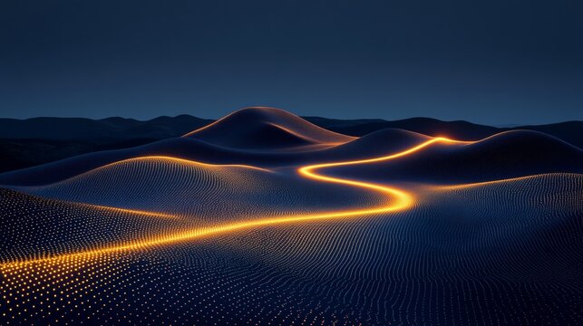 Luminous Path. Digital landscape with glowing lines, abstract data flow visualization. - Powered by Adobe