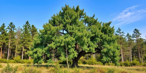 Obraz premium Overgrown isolated tree in a forest clearing, overgrowth, isolation