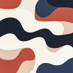 Obraz premium Abstract Composition with Undulating Shapes in Red, Beige, and Blue