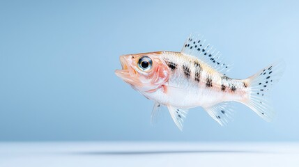Small fish swimming, pale blue background, studio shot, aquarium use