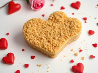 Fototapeta premium Heart shaped brown sugar arranged neatly in a heart shape on a bright white table, love, romantic, brown sugar