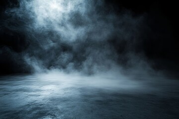 Dark smoky background with a moody atmosphere and textured floor.