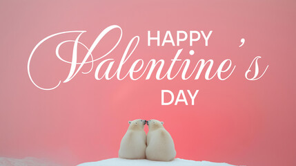 Adorable polar bears sharing a loving moment on valentine's day with pink background