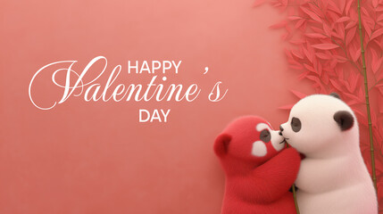 Adorable red and white pandas celebrating valentine's day with love and affection
