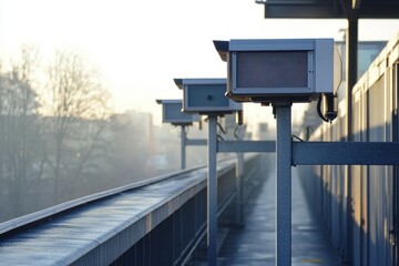 High-tech sensors embedded in urban infrastructure for monitoring air quality and noise levels .