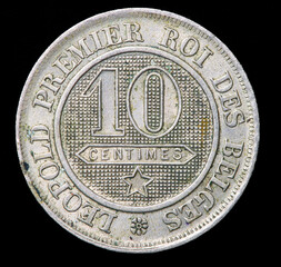Coin features the denomination of 10 centimes and represents a piece of Belgian history from the reign of Leopold I. Its design showcases detailed craftsmanship and authenticity