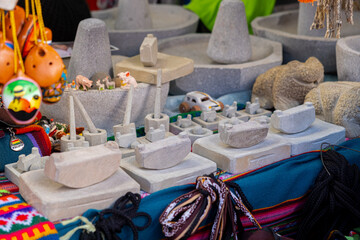 handicrafts made in stone for souvenirs in the city of la paz, bolivia - concept of handicraft